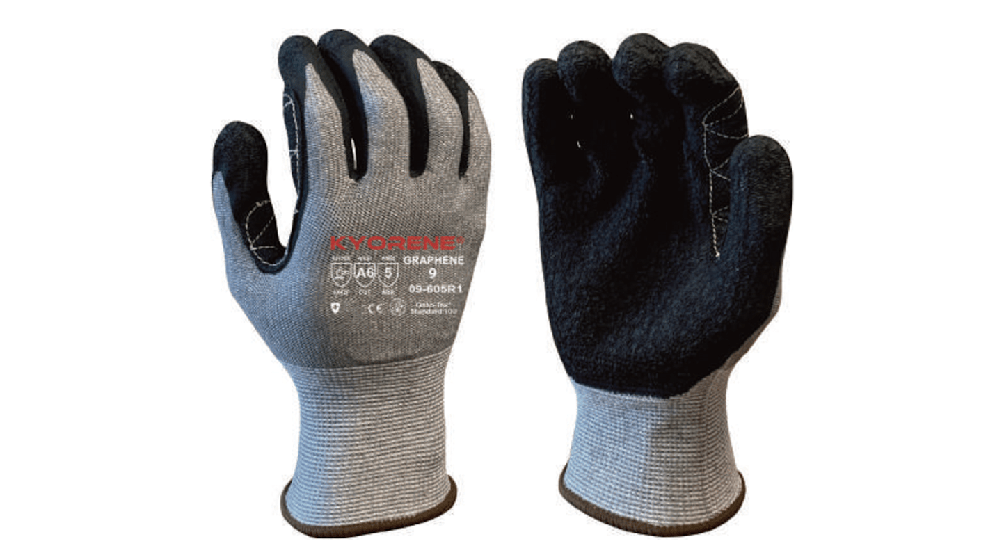 KYORENE 09-605R1 Black, Grey Graphene, Nylon Cut Resistant Gloves, Size 11, Latex Coating