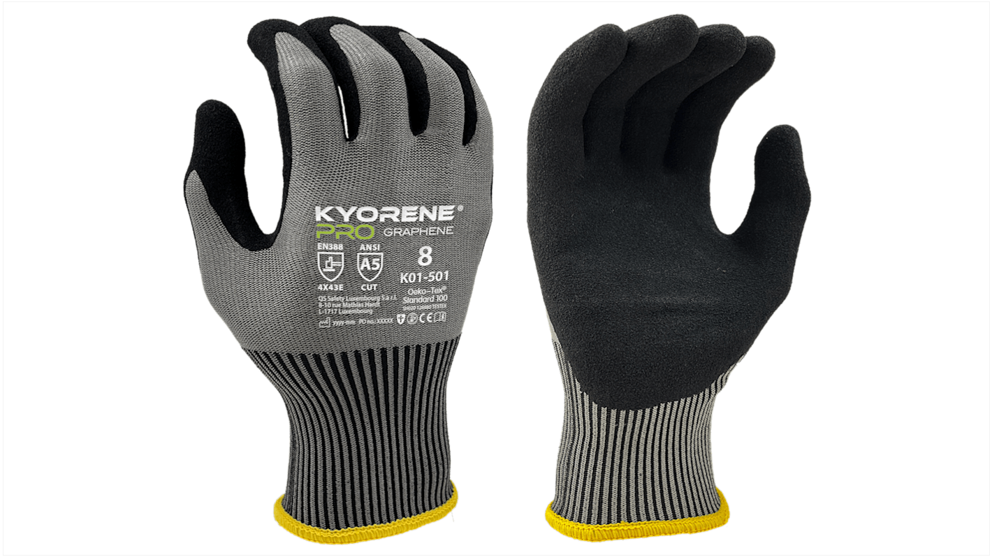 Gants KYORENE K01-501 taille 10, Résistant aux coupures, 12 Paires, Noir, gris