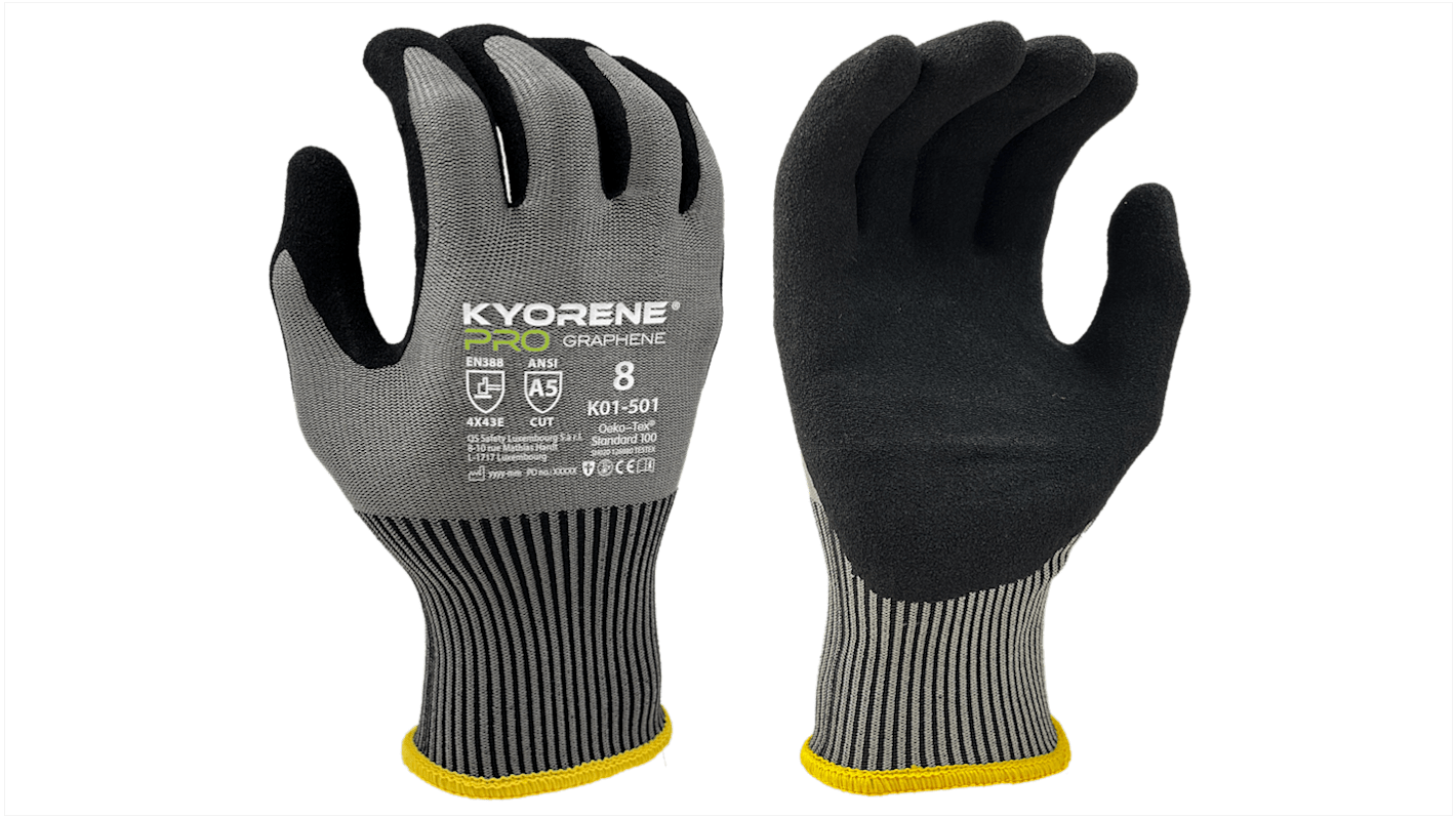 KYORENE K01-501 Black, Grey Graphene, Nylon Cut Resistant Gloves, Size 11, Nitrile Micro-Foam Coating