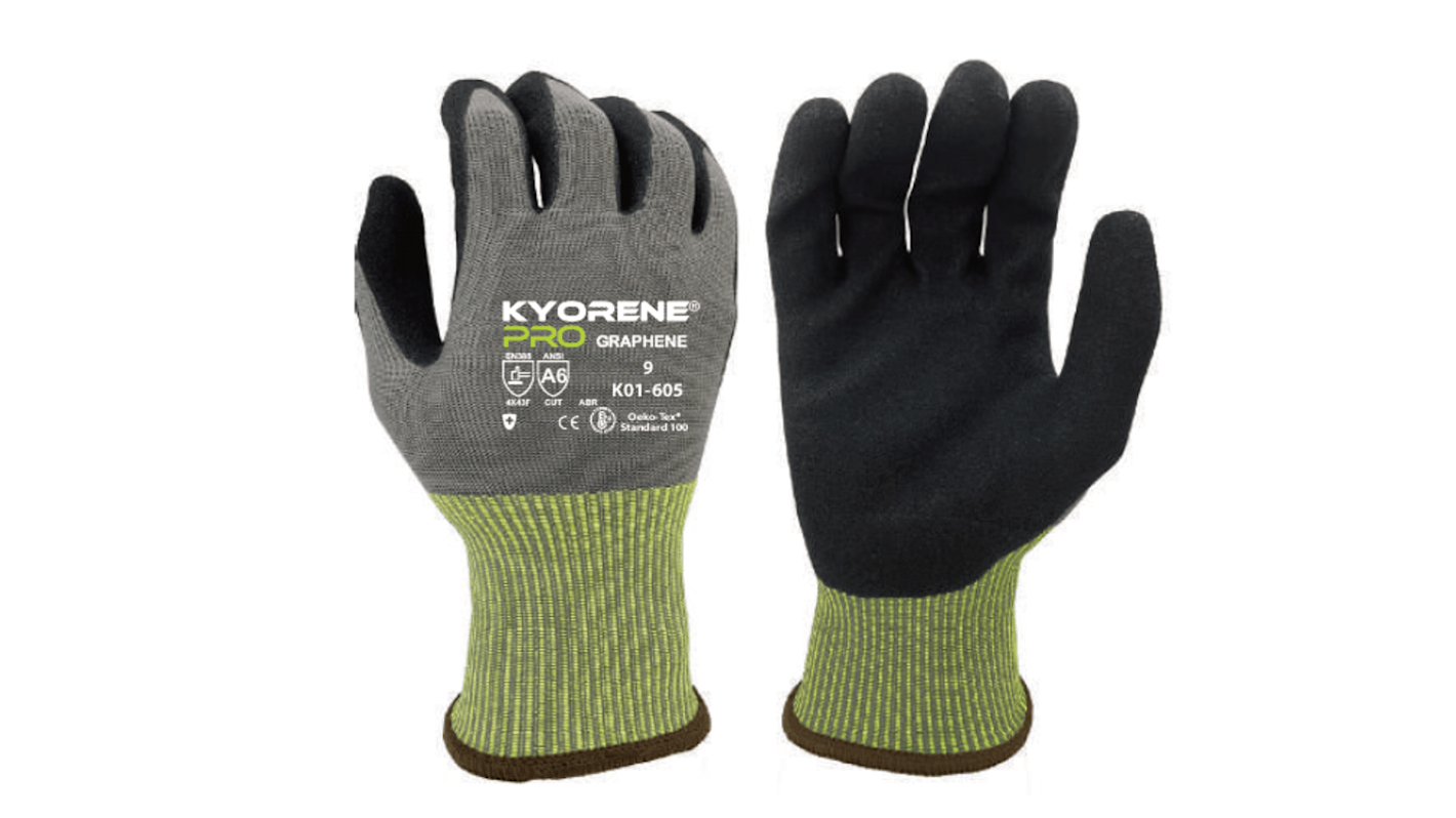 KYORENE K01-605 Black, Grey Graphene, Nylon Cut Resistant Gloves, Size 10, Nitrile Micro-Foam Coating