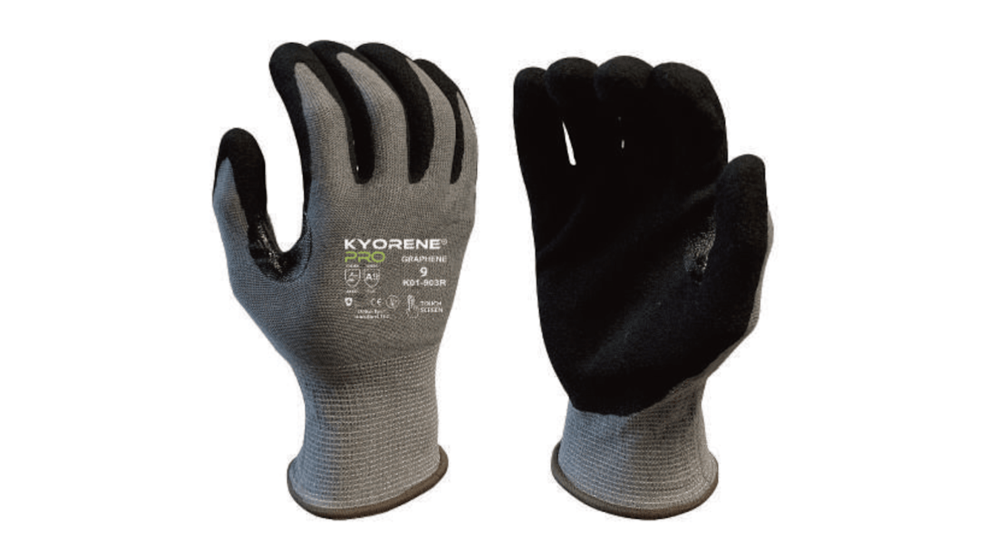 Guantes de Grafeno, Nylon Negro; gris KYORENE serie K01-903R, talla 10, con recubrimiento de Microespuma de nitrilo