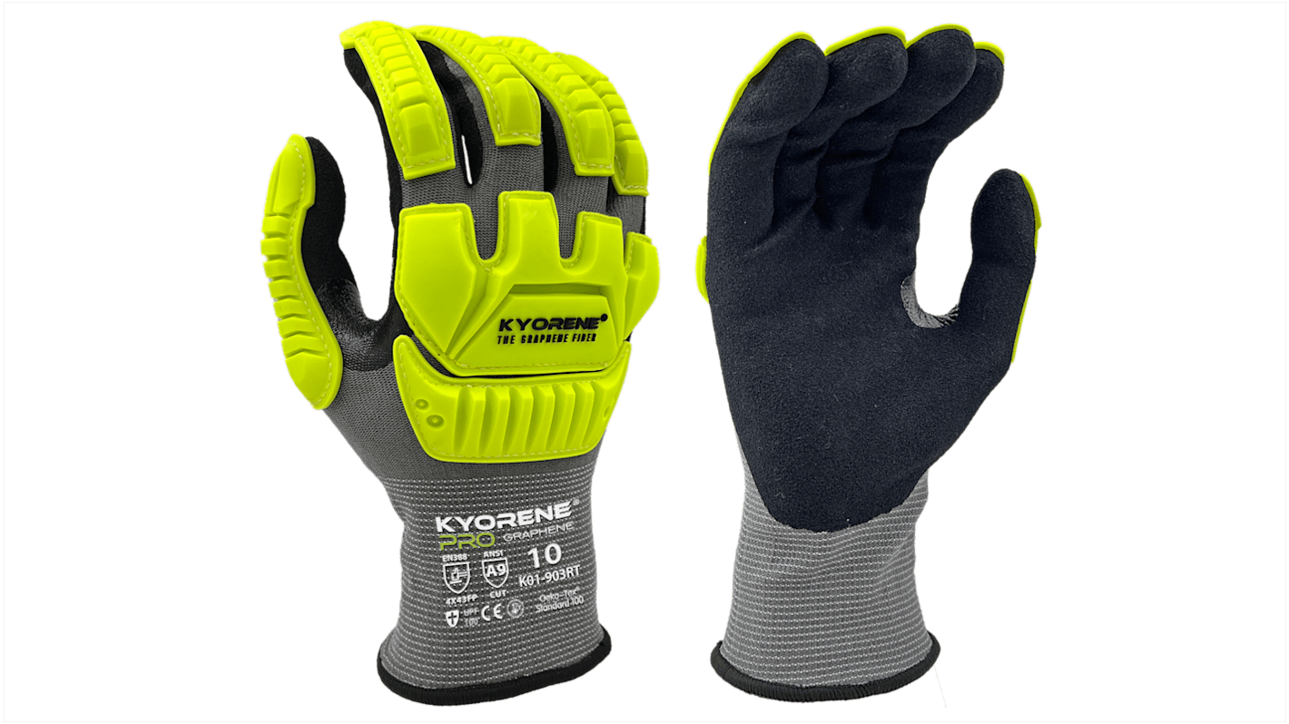 KYORENE K01-903RT Grey, Yellow Graphene, Nylon Cut Resistant Gloves, Size 11, Nitrile Micro-Foam Coating