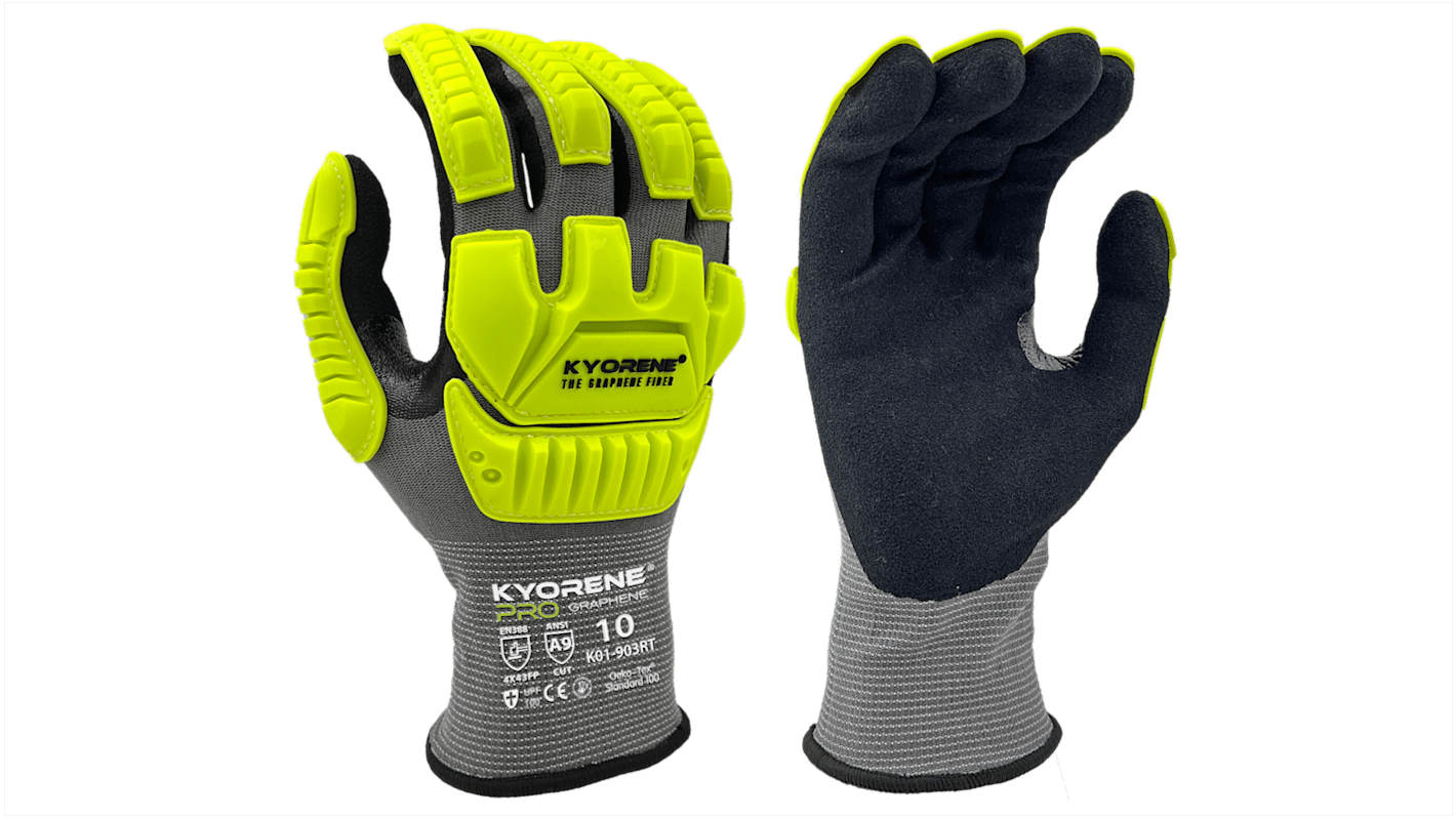 Guantes de Grafeno, Nylon Gris, Amarillo KYORENE serie K01-903RT, talla 6, con recubrimiento de Microespuma de nitrilo