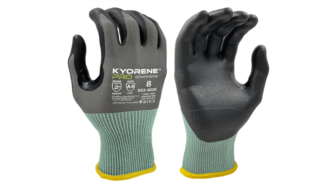 KYORENE K02-403R Black, Grey Graphene, Nylon Cut Resistant Gloves, Size 8, Nitrile Micro-Foam Coating