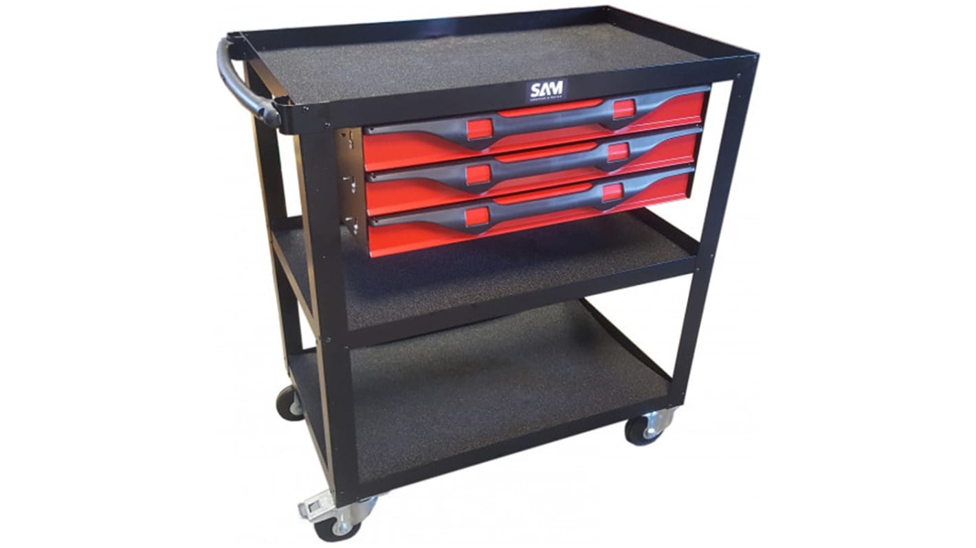 SAM 3 drawer Sheet Metal Wheeled Tool Trolley, 870mm x 460mm x 848mm