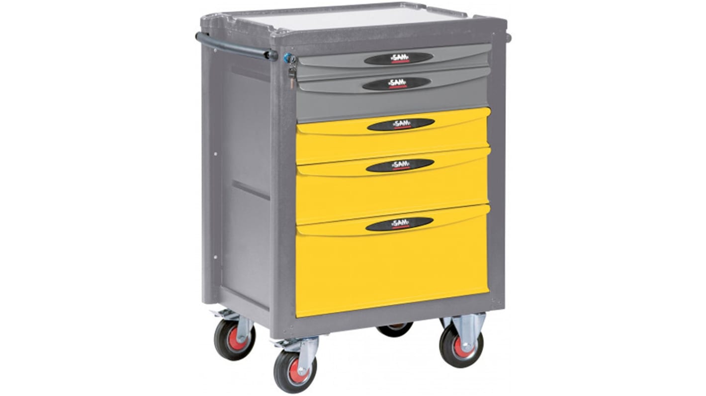 SAM 5 drawer Aluminium Wheeled Tool Trolley, 1.003m x 482mm x 765mm