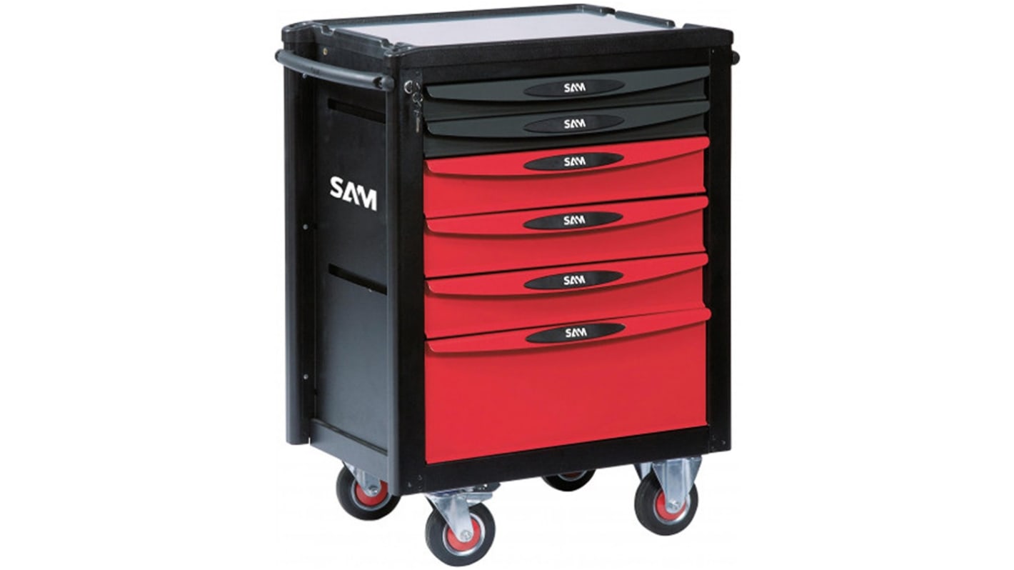 Maleta trolley para herramientas SAM de Aluminio Presofundido con 6 cajones, 680mm (l.) x 475mm (an.) x 940mm (alt.)