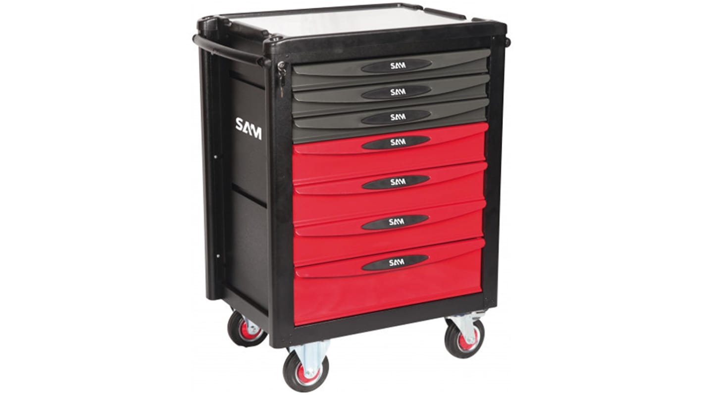 Maleta trolley para herramientas SAM de Aluminio Presofundido con 7 cajones, 680mm (l.) x 475mm (an.) x 940mm (alt.)