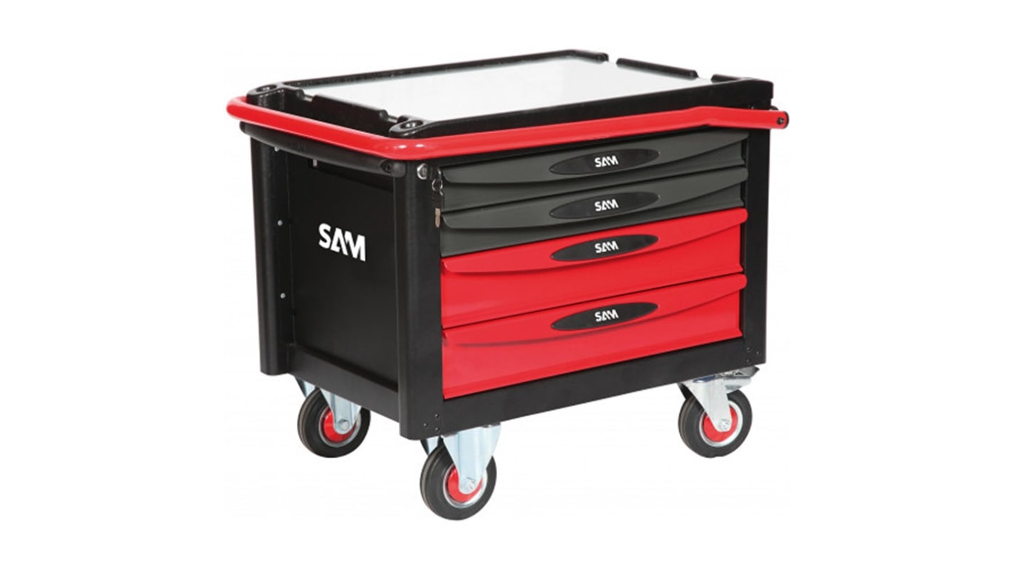 Maleta trolley para herramientas SAM de Aluminio Presofundido con 4 cajones, 710mm (l.) x 485mm (an.) x 465mm (alt.)