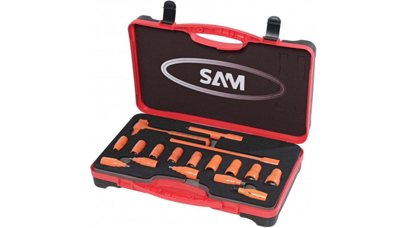 SAM 17-Piece Metric 3/8 in Insulated Bit Socket Set with Ratchet, VDE/1000V