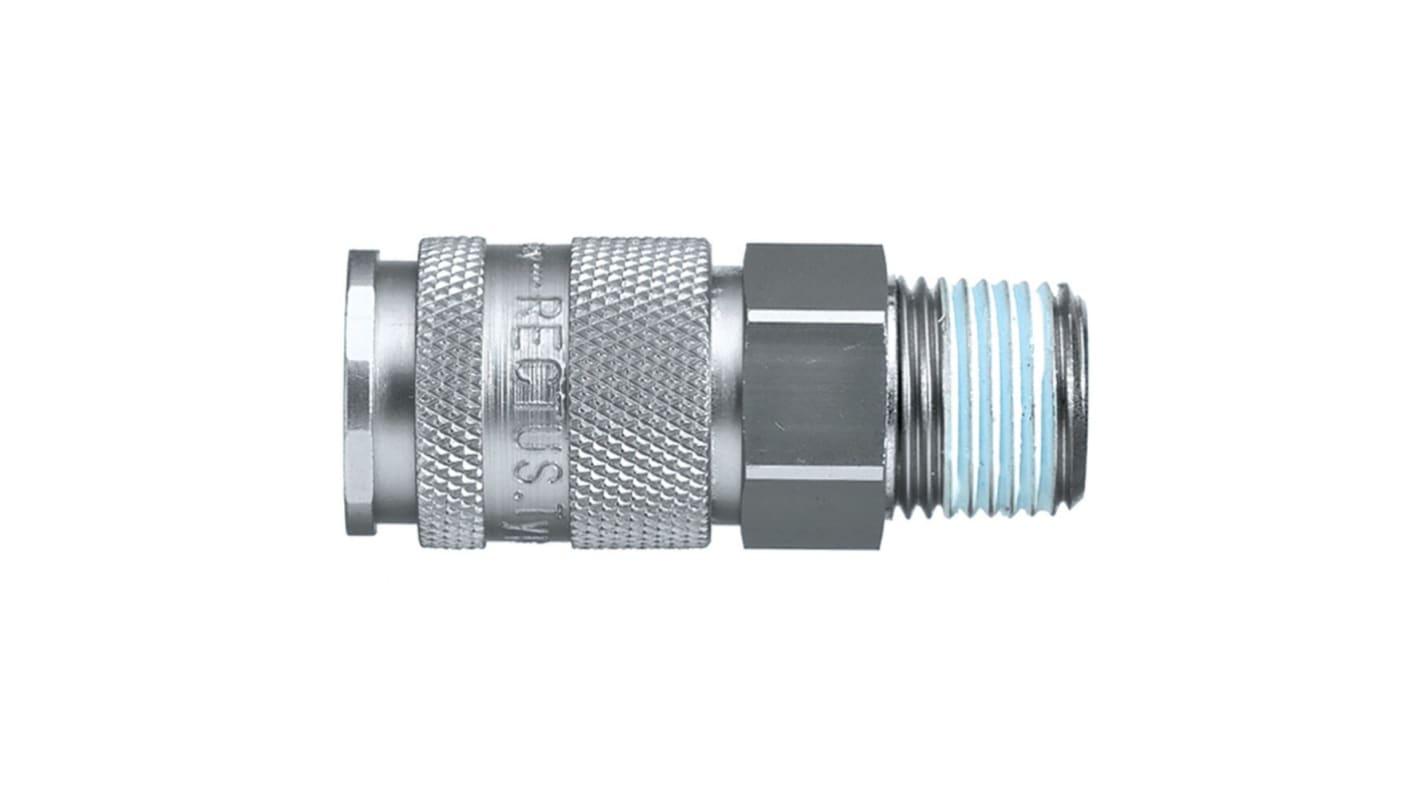 Legris Nickel Plated Brass Male Pneumatic Quick Connect Coupling, BSPT 3/8 in Male 27mm Male Thread