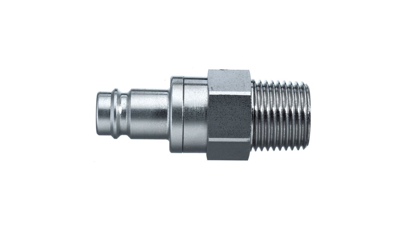 Legris Nickel Plated Brass Male Pneumatic Quick Connect Coupling, BSPT 1/2 in Male Male Thread