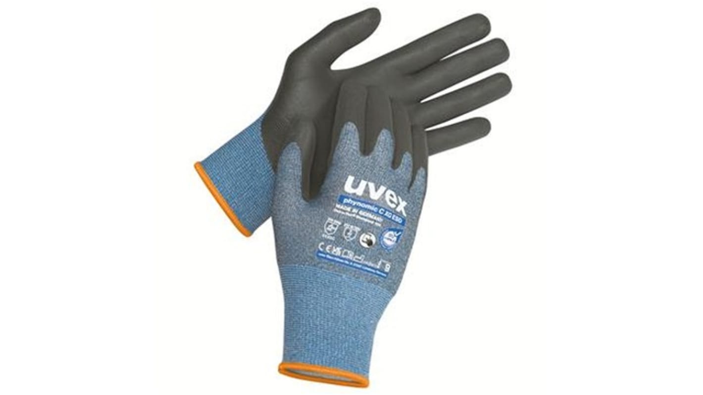 Guantes de trabajo de Carbono, Elastano, Fibra de vidrio, HPPE, Poliamida Negro Uvex serie 60048, talla 7, con