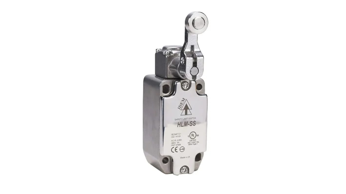 Interruptor de posición de seguridad con Palanca de rodillo corta IDEM HLM-SS, 2NO/2NC, 2 NC, 2 NA, 240V, 3A, IP67,