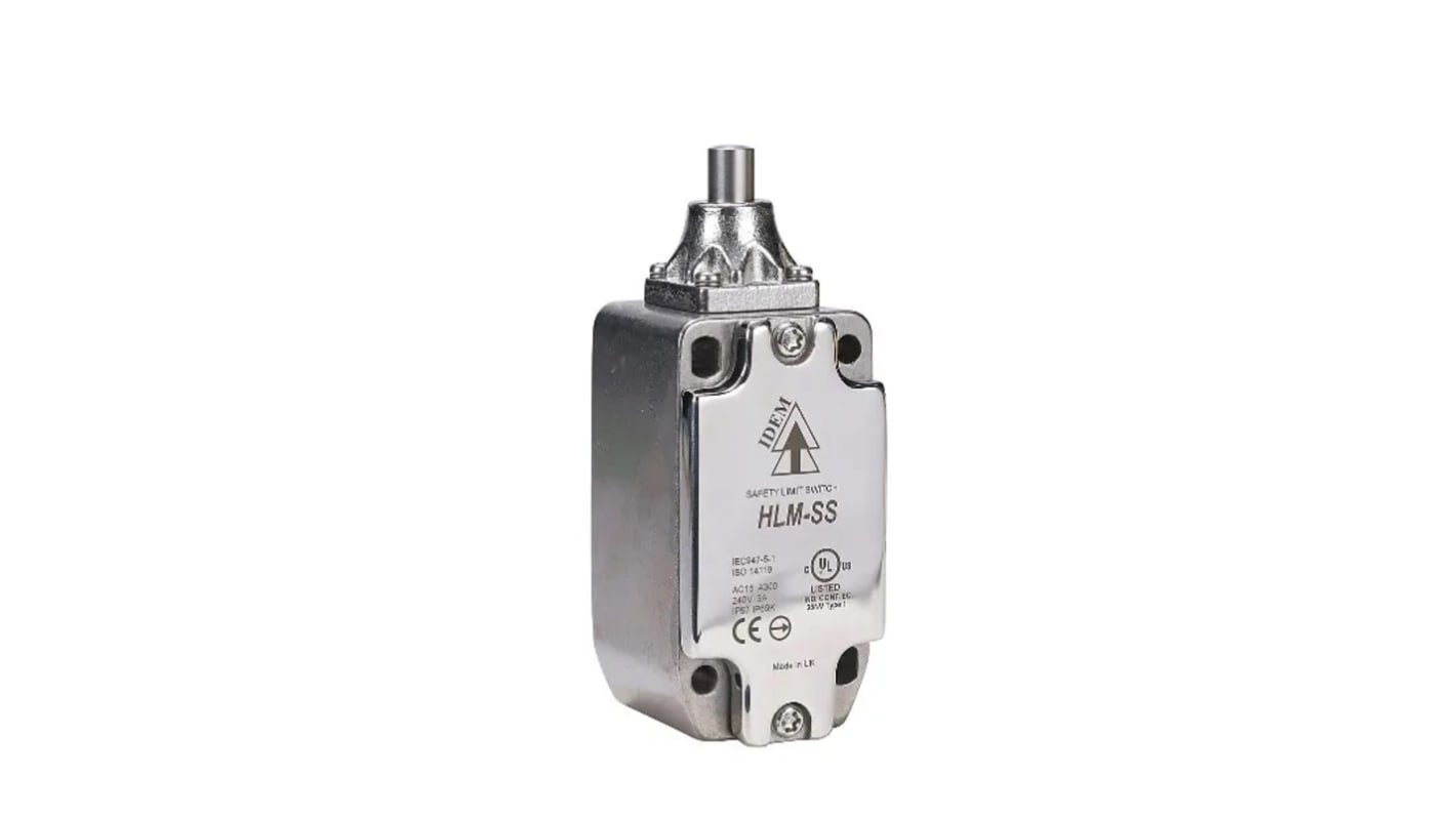 175101 IDEM HLMSS Series Pin Plunger Safety Limit Switch, 2NC, 2NO, IP67, IP69K, 2NO/2NC