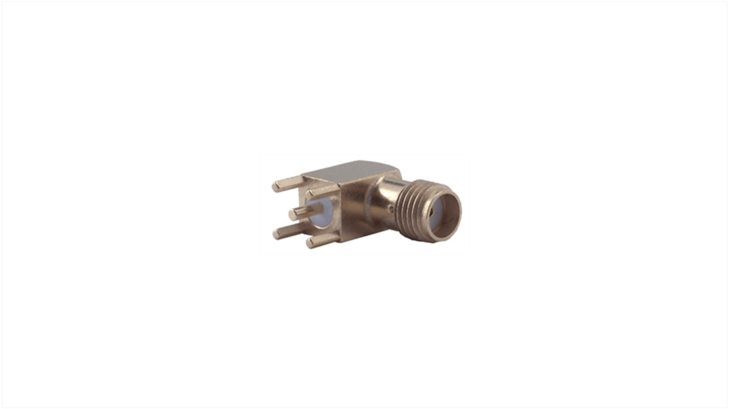 Huber+Suhner 85_SMA Series Socket Through Hole Coaxial PCB Connector, 50Ω, Solder Termination, Right Angle Body