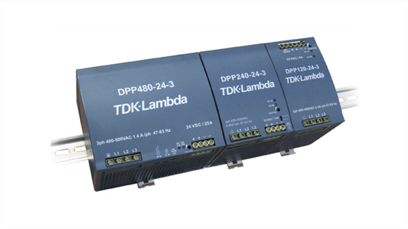 TDK-Lambda DIN-sín tápellátás, BE: 85 → 264V ac, 5V dc, 5A, 25W