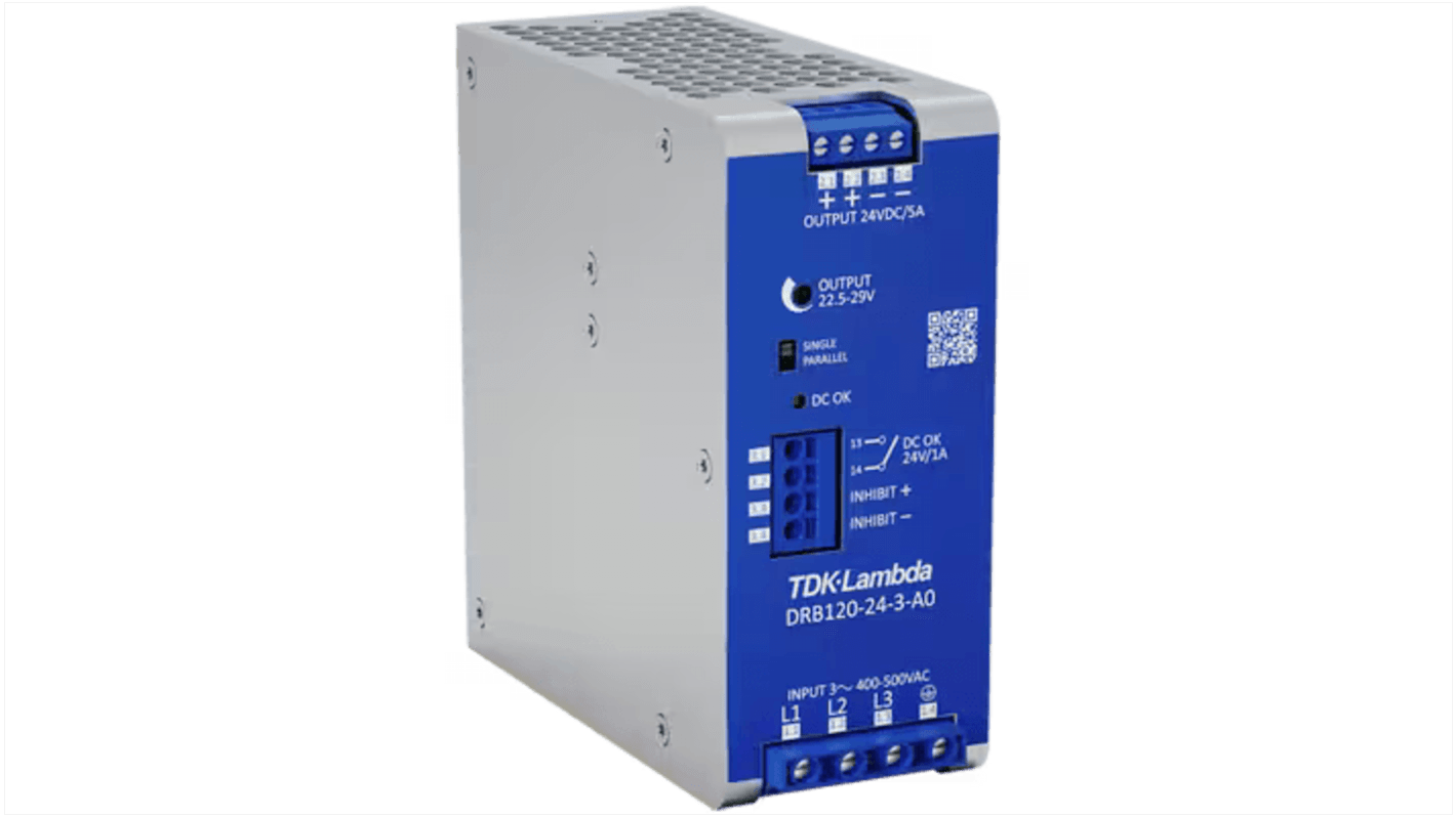 TDK-Lambda DRB120/240-3 DIN-Schienen Netzteil 120W, 350 → 575V ac, 24V dc / 5A