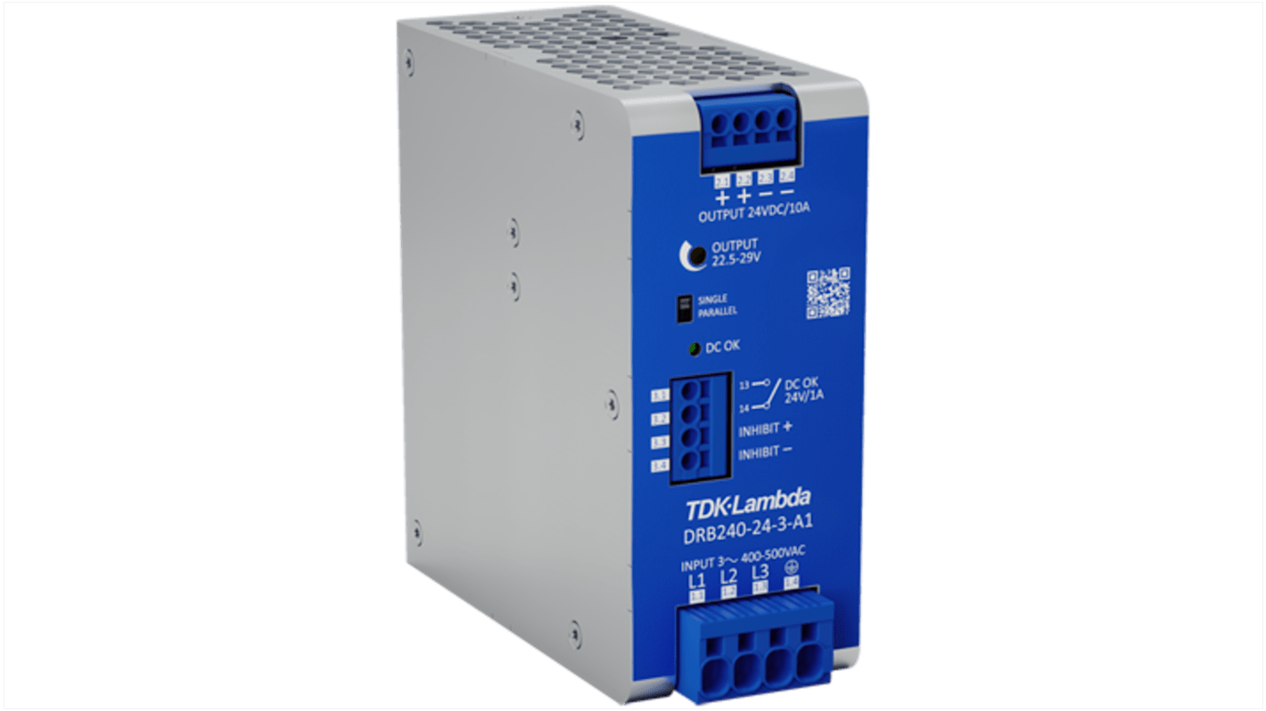TDK-Lambda DRB120/240-3 DIN Rail Power Supply, 350 → 575V ac ac Input, 48V dc dc Output, 5A Output, 240W