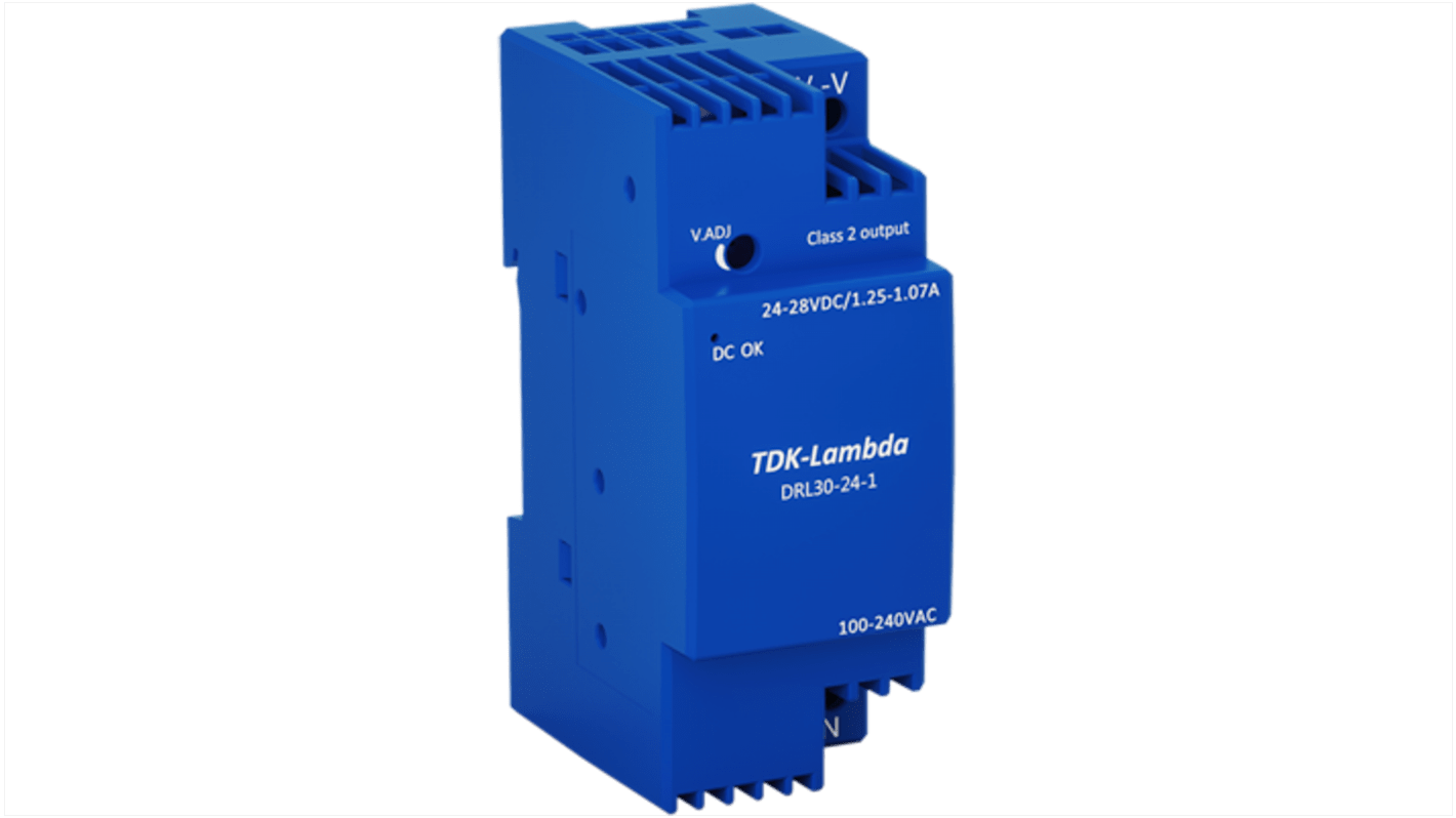 TDK-Lambda DRL10-100 DIN-Schienen Netzteil 30W, 85 → 264V ac, 24V dc / 1.25A