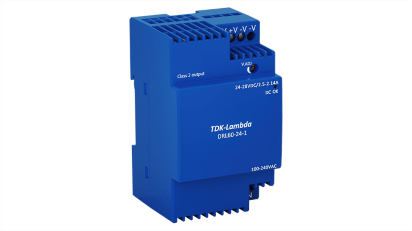 TDK-Lambda DRL10-100 DIN Rail Power Supply, 85 → 264V ac ac Input, 15V dc dc Output, 3.6A Output, 54W