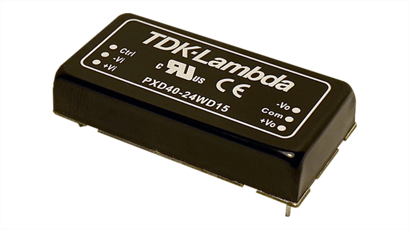 TDK-Lambda PXD40 DC-DC Converter, ±12V dc/ ±1.666A Output, 9 → 36 V dc Input, 40W, PCB Mount, +105°C Max Temp