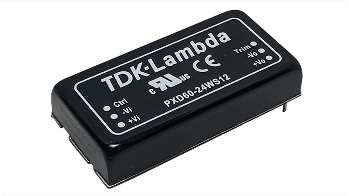 TDK-Lambda PXD60 DC-DC Converter, 12V dc/ 5A Output, 9 → 36 V dc Input, 60W, PCB Mount, +105°C Max Temp -40°C