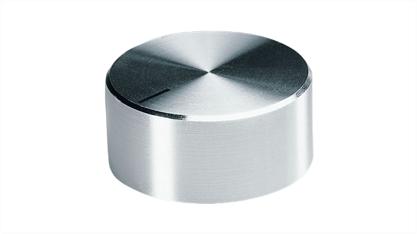 OKW 37.8mm Silver Potentiometer Knob for 6mm Shaft Round Shaft, A1438461