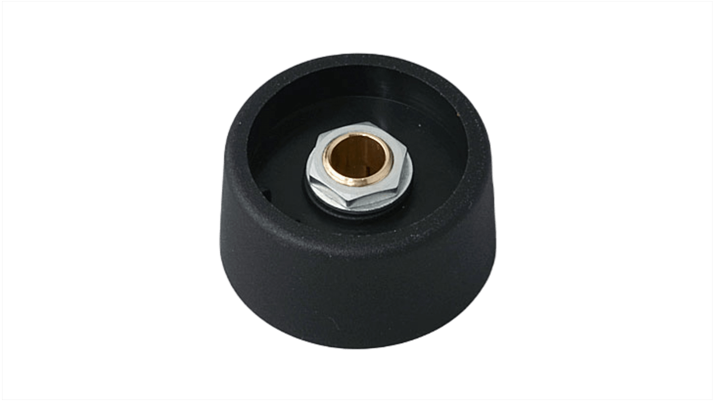 Mando de potenciómetro OKW, eje 6.35mm, diámetro 31mm, Color Negro Eje redondo