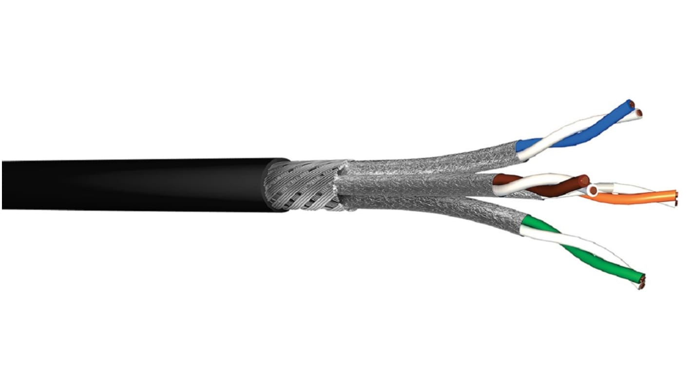 Cavo Ethernet Cat7 (Foglio d'alluminio/di poliestere) S2Ceb-Groupe Cae, guaina in Poliuretano col. Nero, L. 100m, Senza