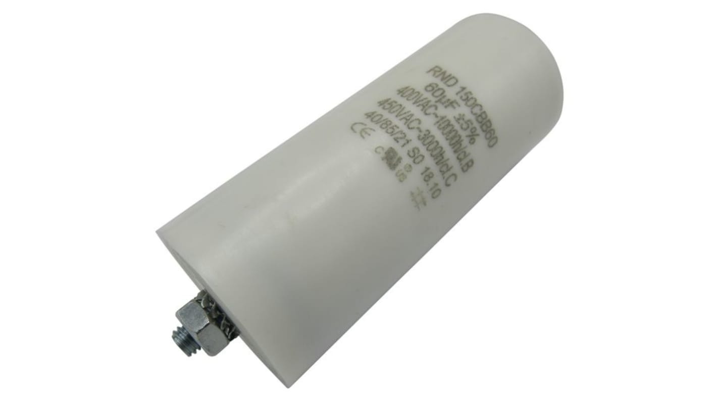 RND RND 150CBB60 Metallized Polypropylene Film Film Capacitor, 450V dc, ±5%, 50μF, Threaded Bolt