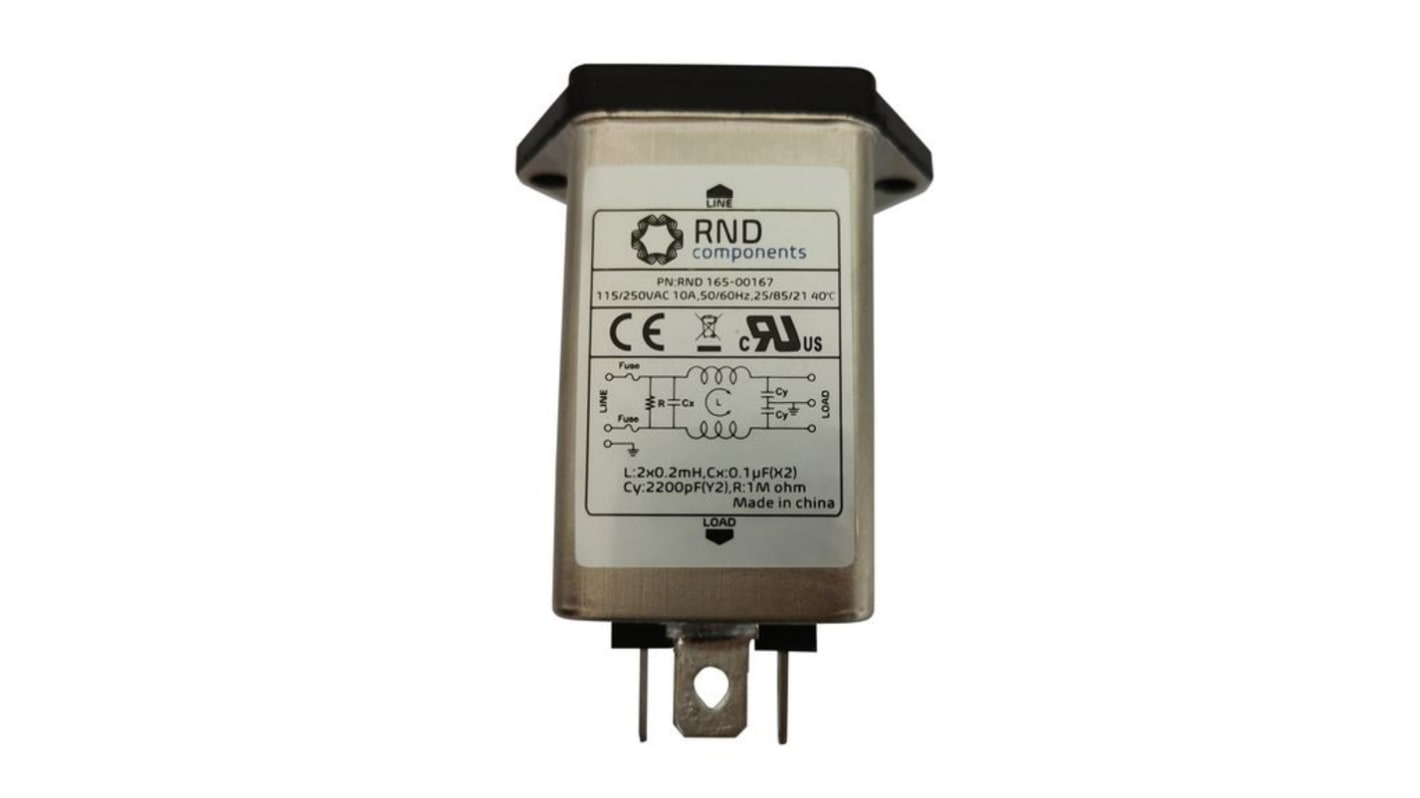 RND, RND 165 10A 250 V 50 Hz, 60 Hz, Chassis Mount EMI Filter, Tab, Single Phase