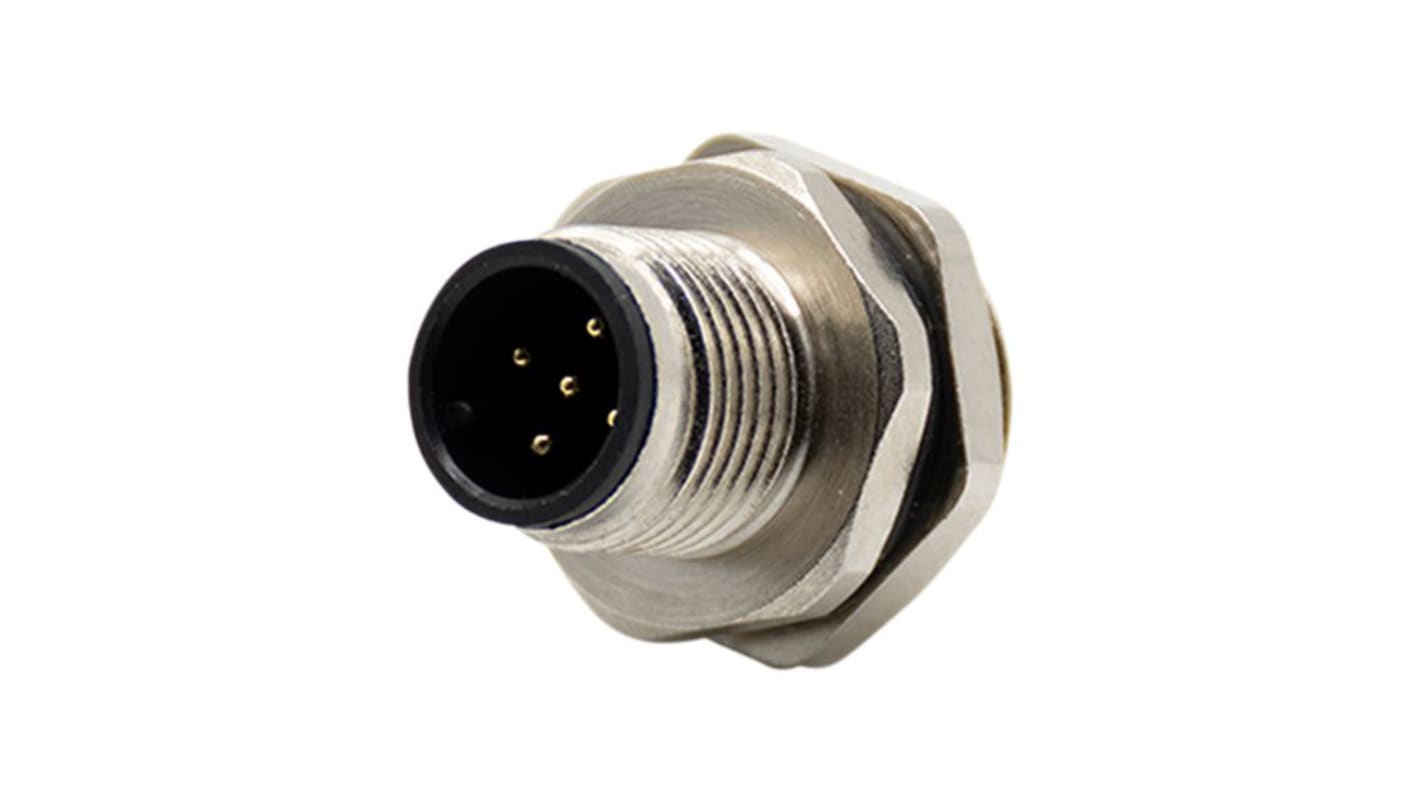 RND Connector, 5 Contacts, Panel Mount, M12 Connector, Plug, Male, IP67, RND 205 Series