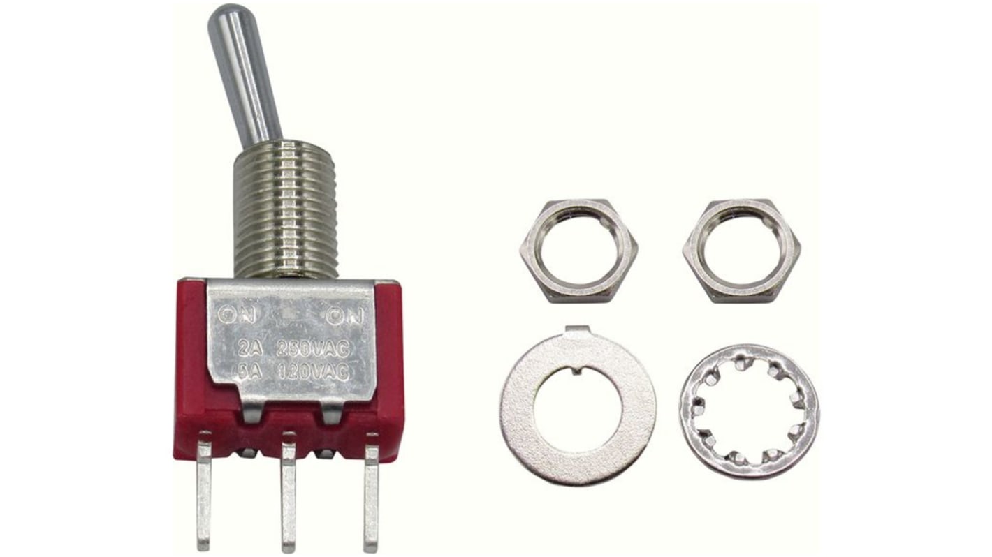 RND Toggle Switch, Panel Mount, On-On, 1CO, PCB Pin Terminal, 28 V dc, 125 V dc, 250 V dc