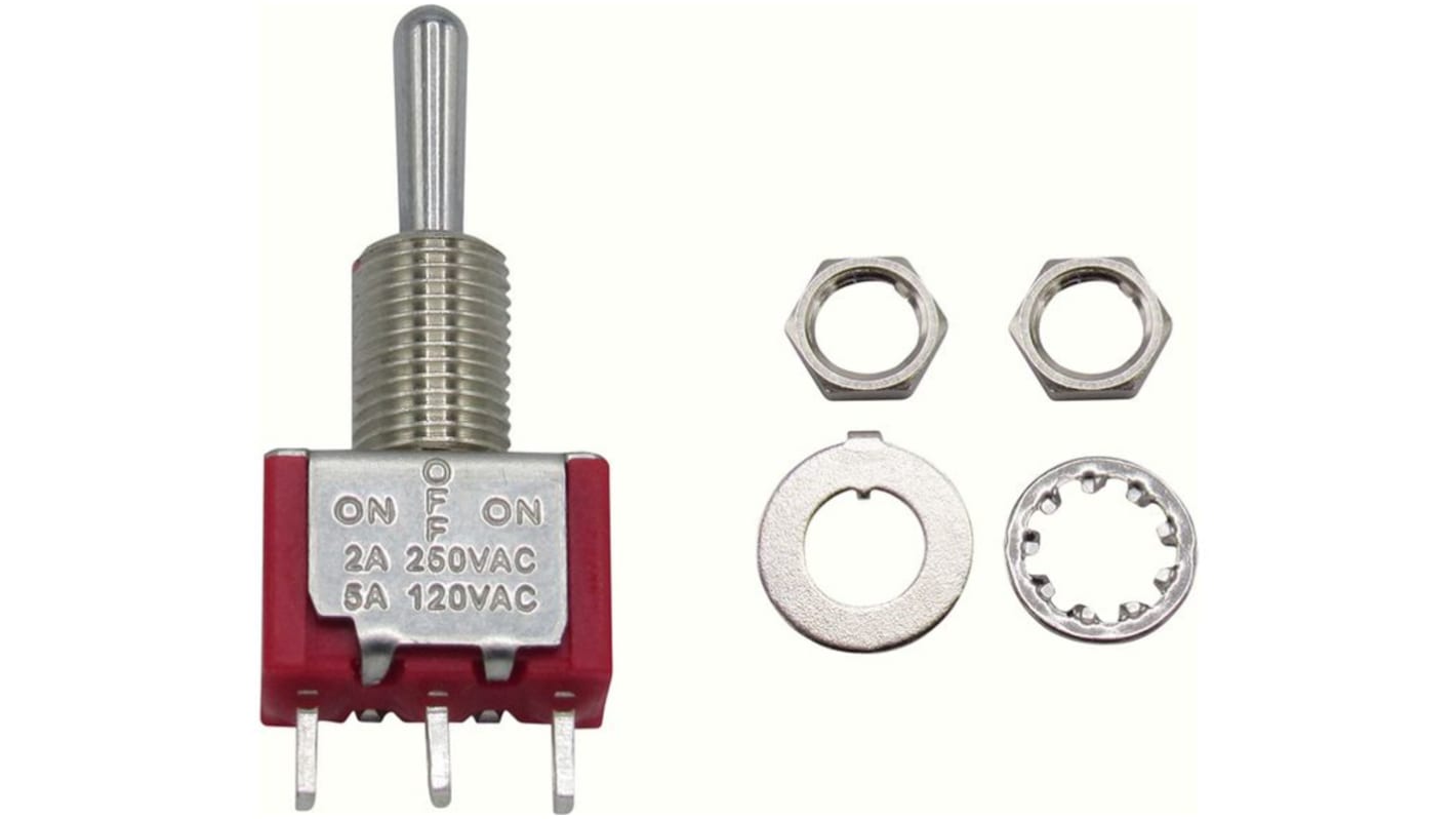 RND Toggle Switch, Panel Mount, On-Off-On, 1CO, Solder Lug Terminal, 28 V dc, 125 V dc, 250 V dc