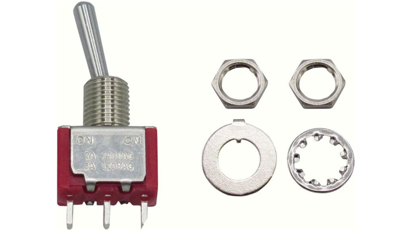 RND Toggle Switch, Panel Mount, On-On, 1CO, Solder Lug Terminal, 28 V dc, 125 V dc, 250 V dc