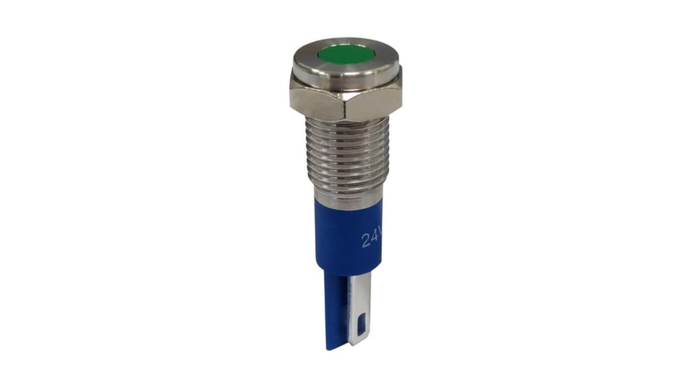 Indicatore da pannello RND Verde  a LED, 24V, foro da 8mm