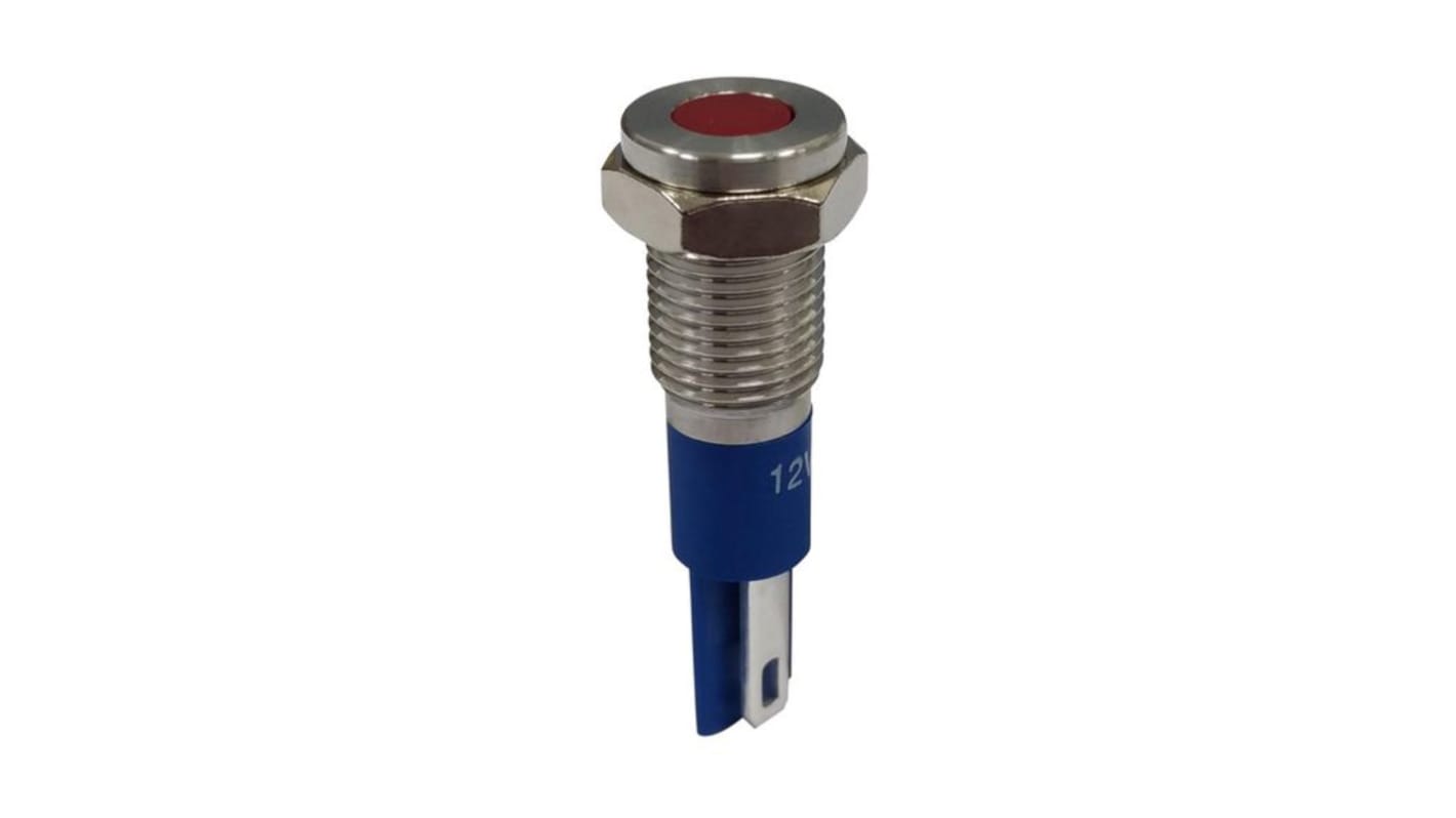 RND RND 210 Series Red Panel Mount Indicator, 12V, 8mm Mounting Hole Size, Solder Tab Termination