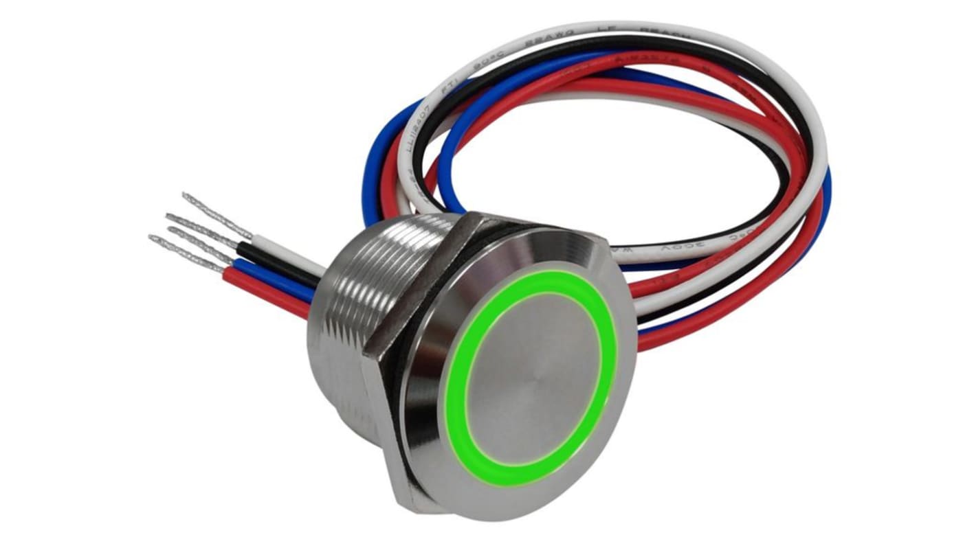 RND Capacitive Switch Momentary,Illuminated, Green, IP68