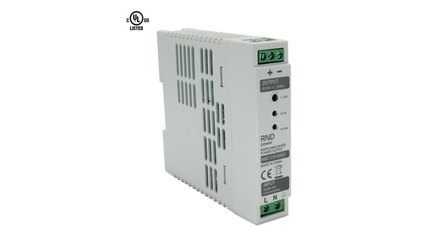 RND RND 315 Getaktet DIN-Schienen Netzteil 15W, 100 → 240V ac, 24V dc / 650mA