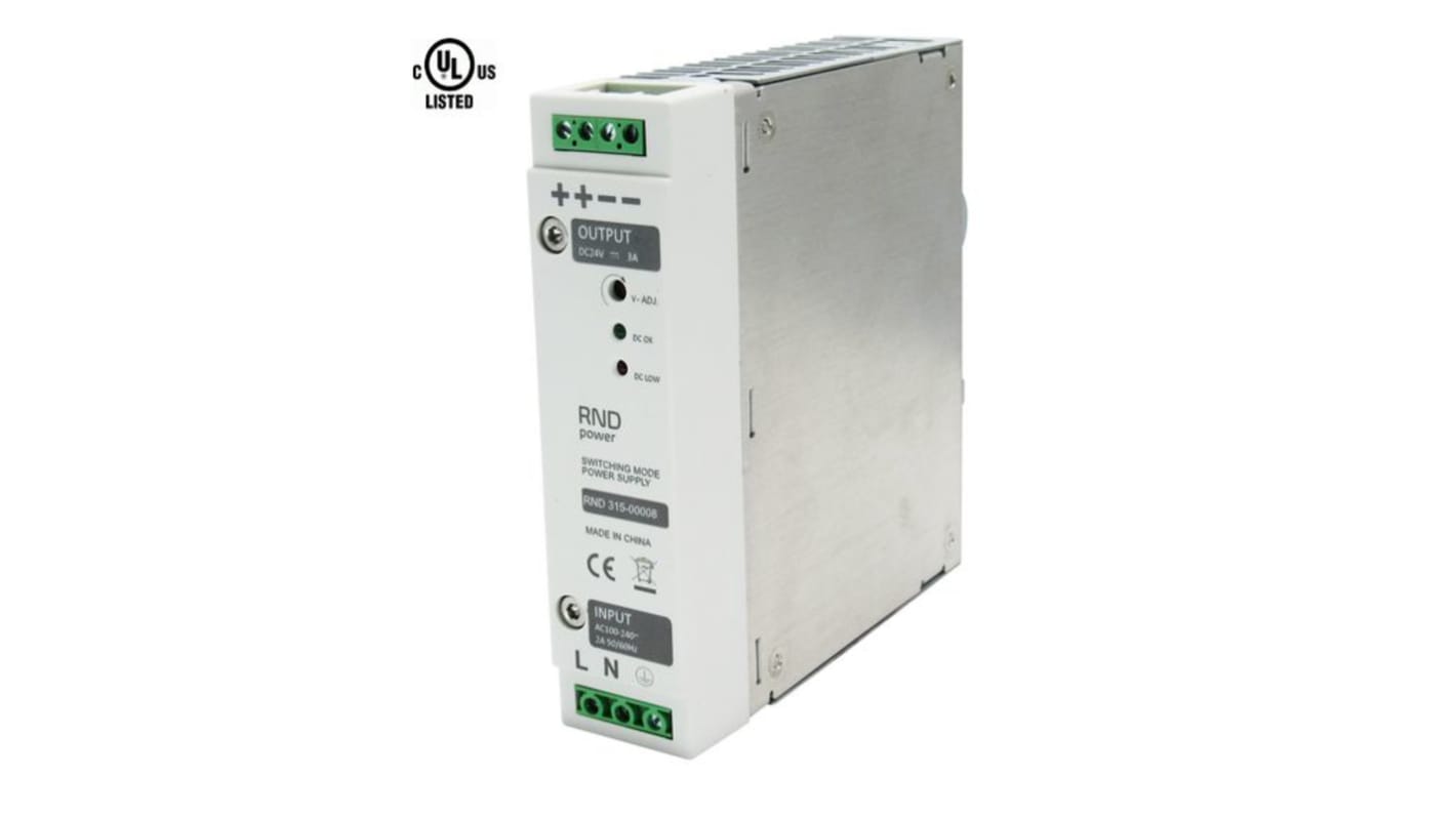 RND RND 315 Getaktet DIN-Schienen Netzteil 70W, 100 → 240V ac, 24V dc / 3A