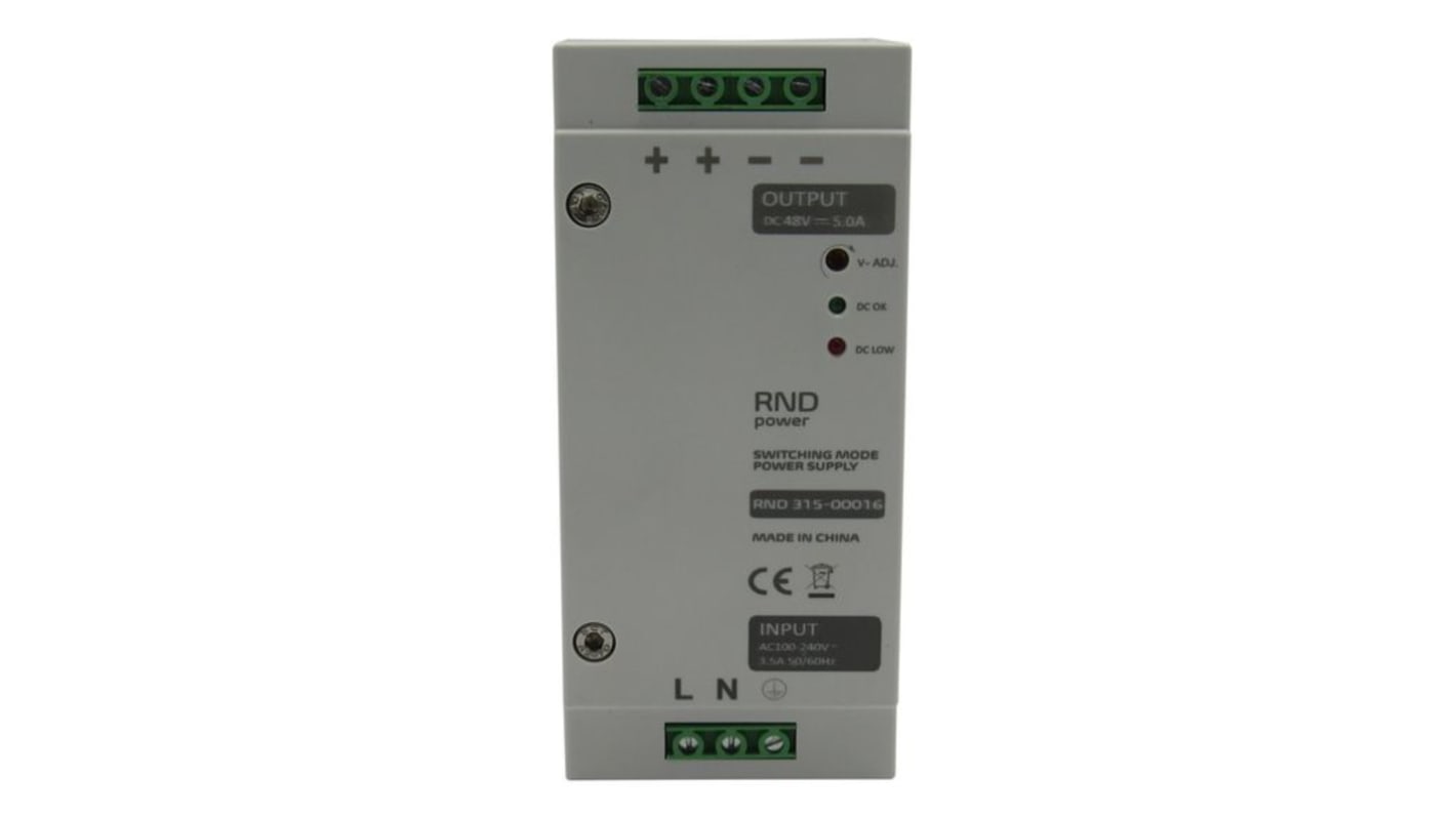 RND RND 315 Getaktet DIN-Schienen Netzteil 240W, 100 → 240V ac, 24V dc / 650mA