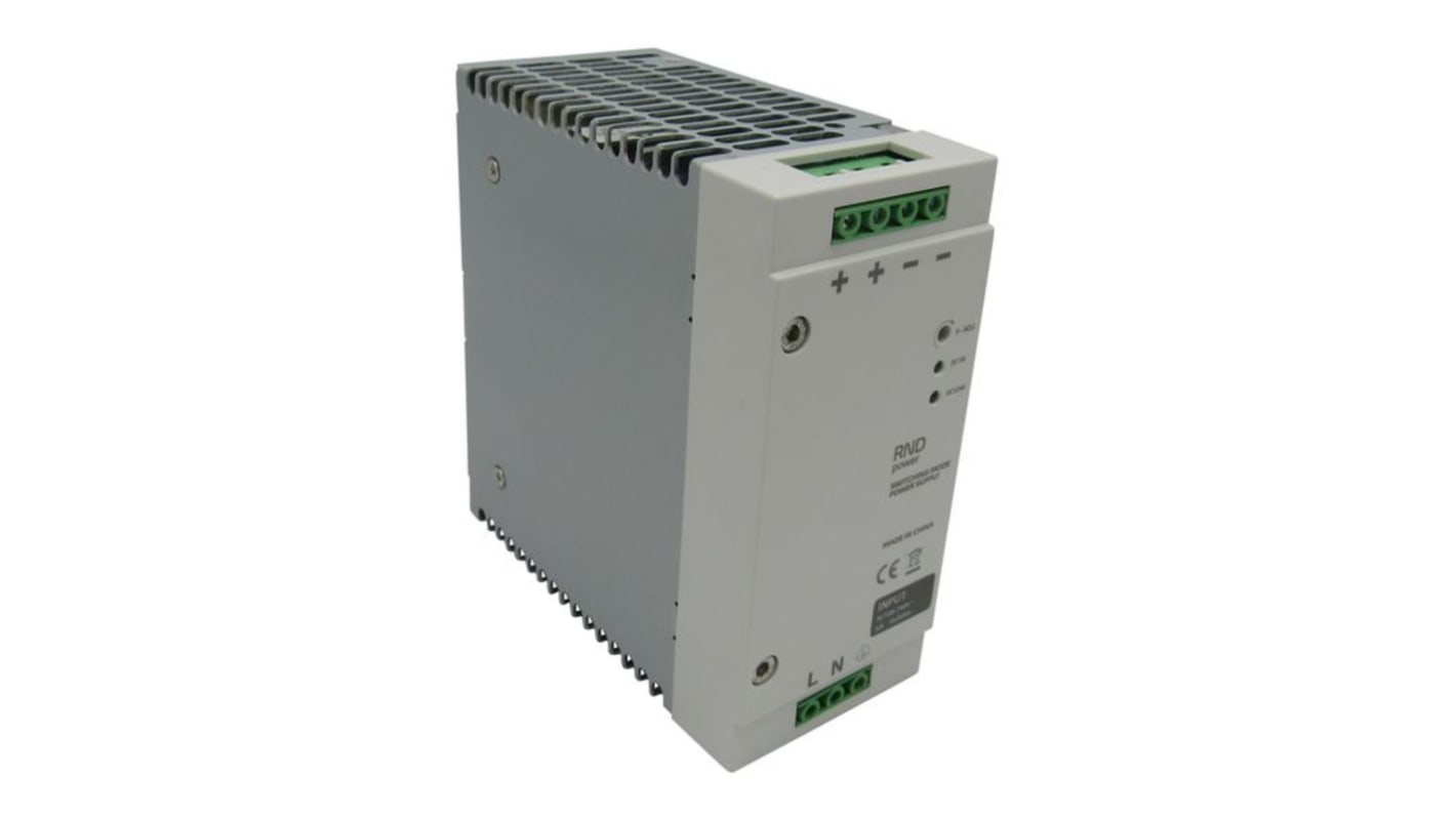 RND RND 315 Switched Mode DIN Rail Power Supply, 100 → 240V ac ac Input, 24V dc dc Output, 20A Output, 480W