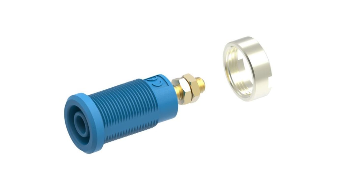 4 mm panel socket, M4 screw, blue