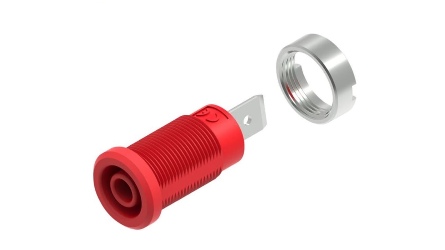 4 mm banana socket, 6.3x0.8mm, red