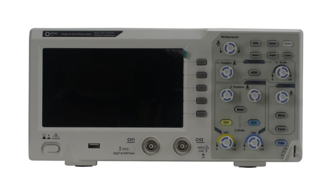 RND 360-00009 Digital Bench Oscilloscope, 50MHz, 2 Digital Channels