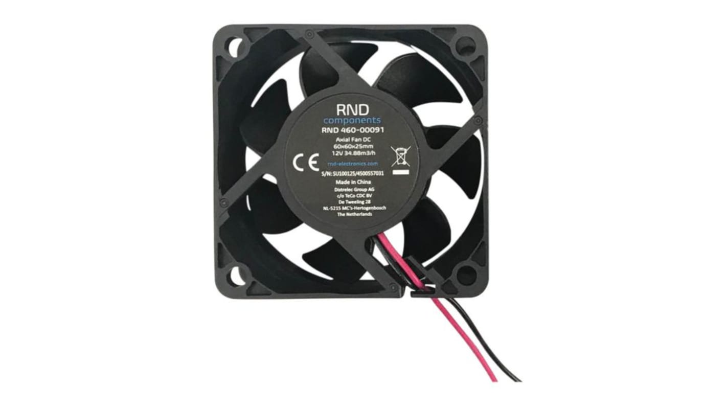 RND Axial Fan, 12 V dc, dc Operation, 23.95cfm, 1.8W, 20mA Max, IP44, 60 x 60 x 25mm