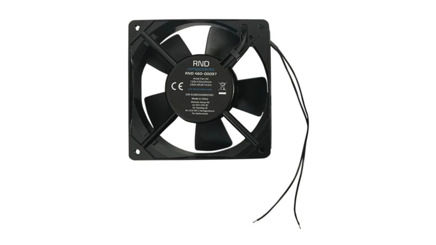 RND Axial Fan, 230 V ac, dc Operation, 51.29cfm, 11.2W, 60mA Max, IP44, 120 x 120 x 25mm