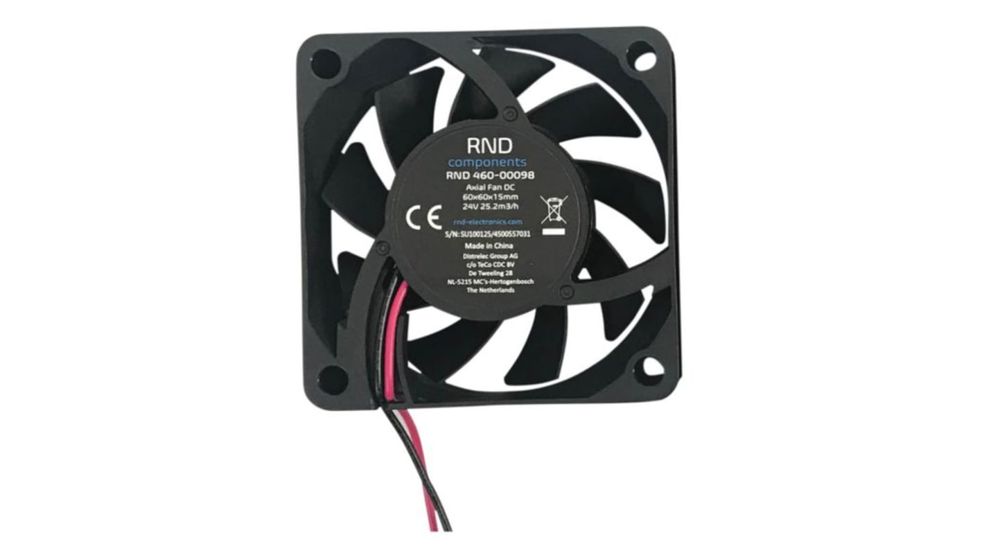 Ventilador Axial RND de 60 x 60 x 15mm, 24 V CC, 960mW, caudal 15.41cfm, IP44