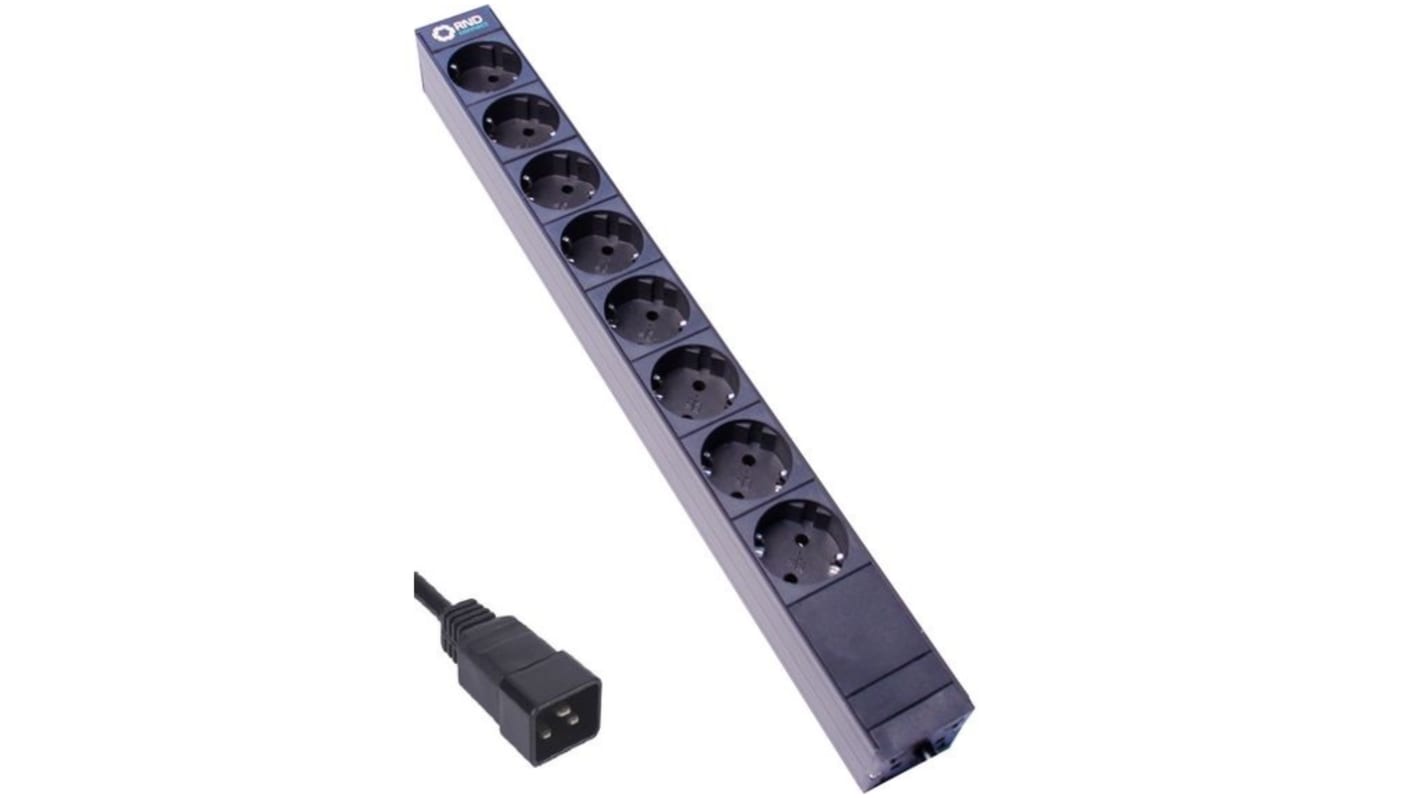 Conector hembra de extensión RND RND 465-00210, 8 conectores, Montaje vertical/horizontal, Cable 3m, 16A, 230 V C20 CEE